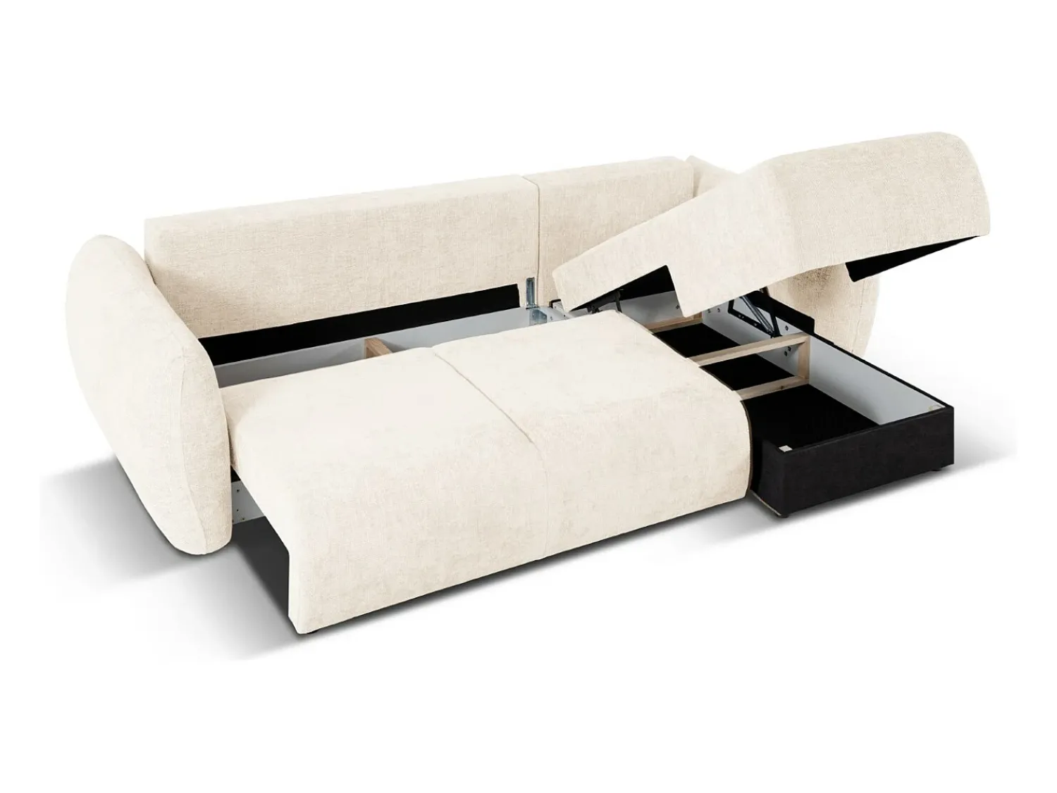 Sofá|Cosmopolitan Design - Sofá convertível de canto direito com caixa de arrumação "Matera" 4 lugares em tecido chenille claro - 253x173x86cm Bege