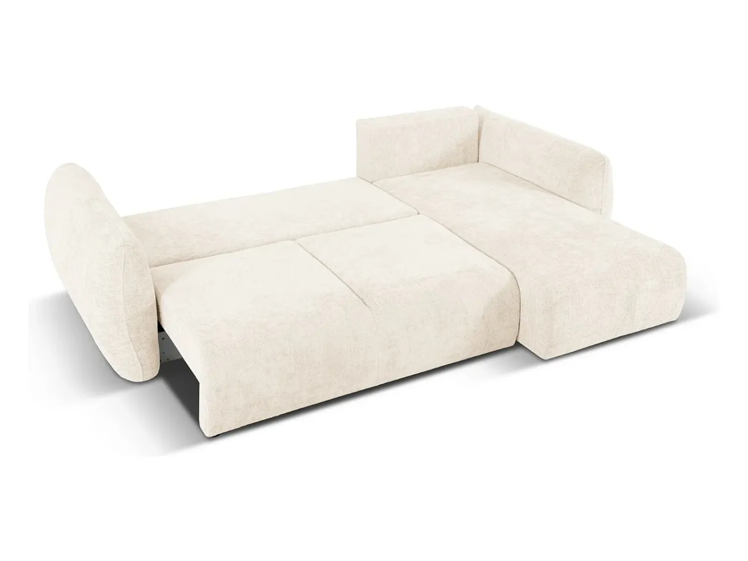 Sofá|Cosmopolitan Design - Sofá convertível de canto direito com caixa de arrumação "Matera" 4 lugares em tecido chenille claro - 253x173x86cm Bege