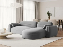 Cosmopolitan Design - Sofá modular de canto direito "Sydney" 4 lugares em veludo cinza claro - 275x165x70cm^ Sofá
