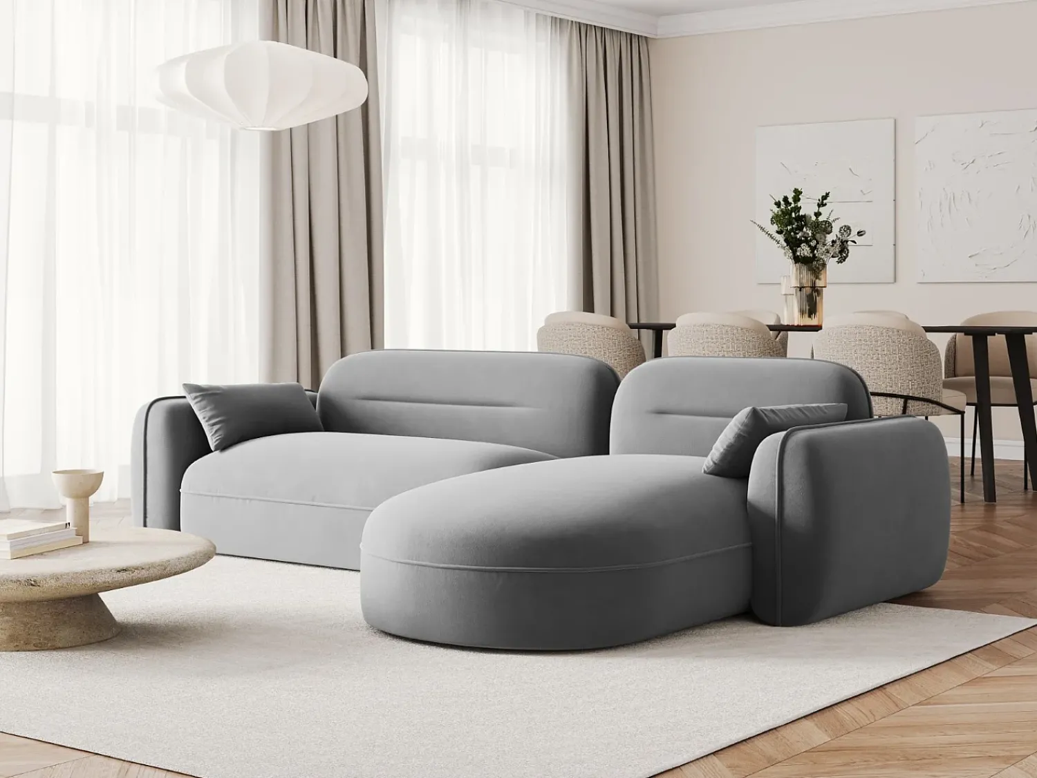 Cosmopolitan Design - Sofá modular de canto direito "Sydney" 4 lugares em veludo cinza claro - 275x165x70cm^ Sofá