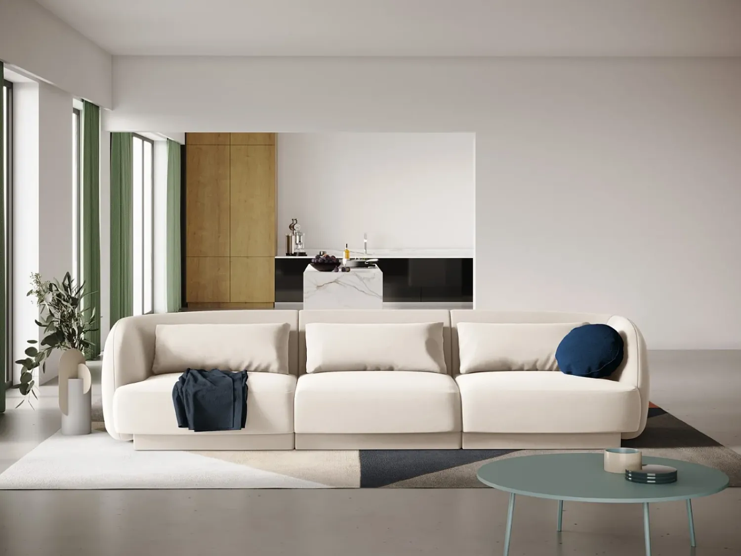 Discount Cosmopolitan Design - Sofá "Tulum" 3 lugares em veludo claro - 255x90x70cm Bege