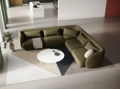 Sofá|Cosmopolitan Design - Sofá de canto simétrico "Tulum" 5 lugares em veludo - 255x255x70cm Verde
