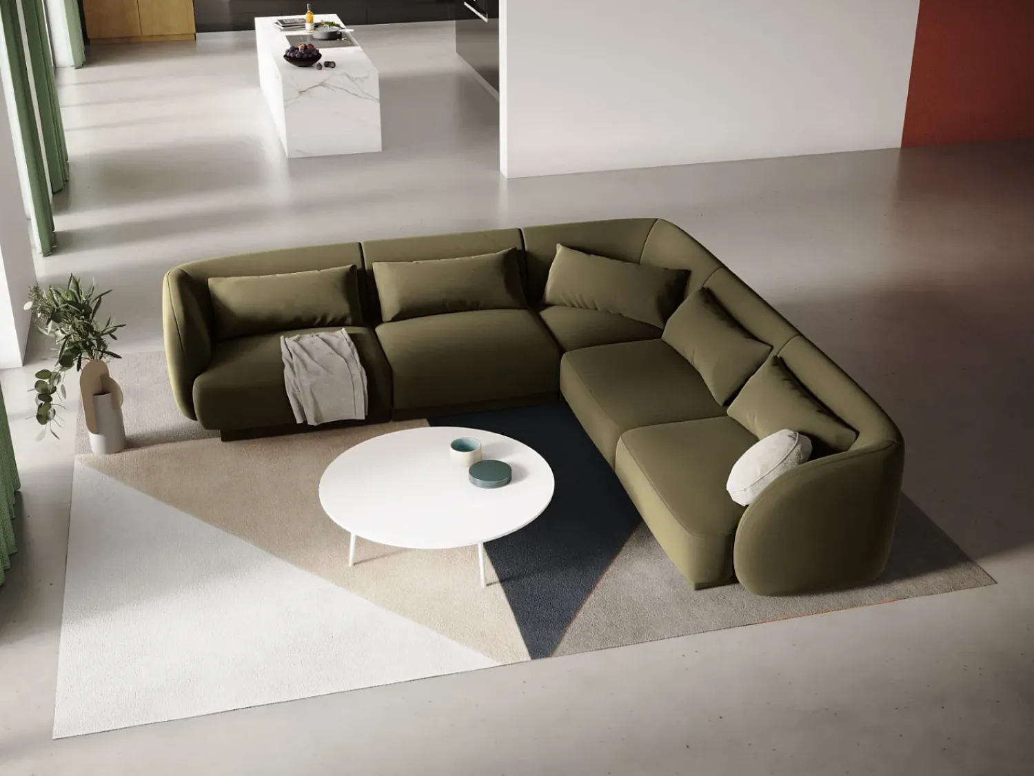 Sofá|Cosmopolitan Design - Sofá de canto simétrico "Tulum" 5 lugares em veludo - 255x255x70cm Verde