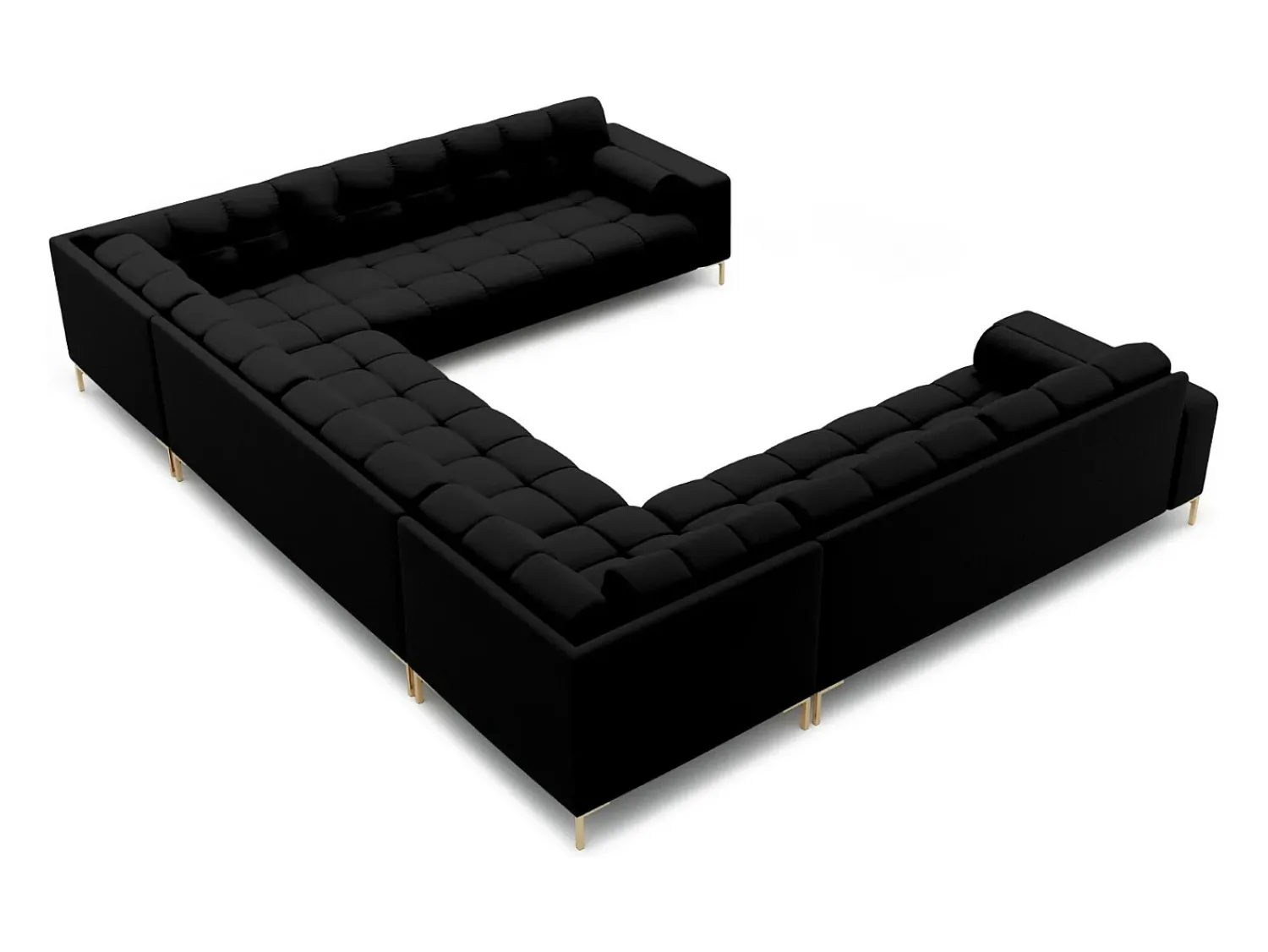Sofá*Cosmopolitan Design - Sofá panorâmico "Bali" 9 lugares em tecido estrutural - 327x256x75cm Preto