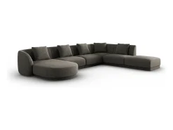 Sofá*Cosmopolitan Design - Sofá de canto direito panorâmico "Tulum" 6 lugares em tecido chenille cinza - 330x255x70cm Cinzento