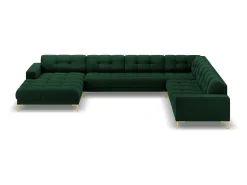 Sofá|Cosmopolitan Design - Sofá de canto direito panorâmico "Bali" 7 lugares em veludo verde garrafa - 327x256x75cm Verde pinho