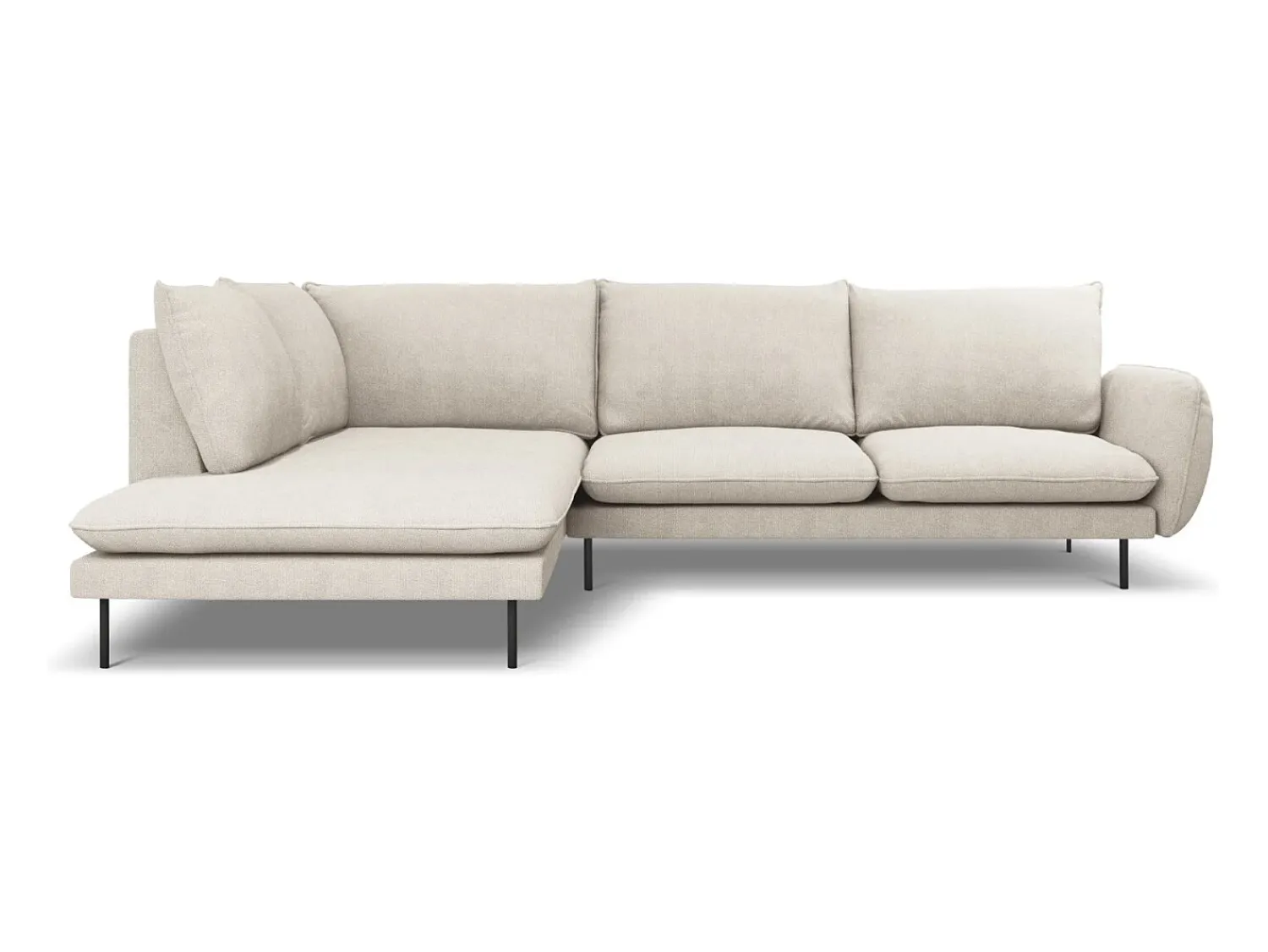 Outlet Cosmopolitan Design - Sofá de canto esquerdo "Vienna" 6 lugares em tecido estrutural claro - 275x185x95cm Bege