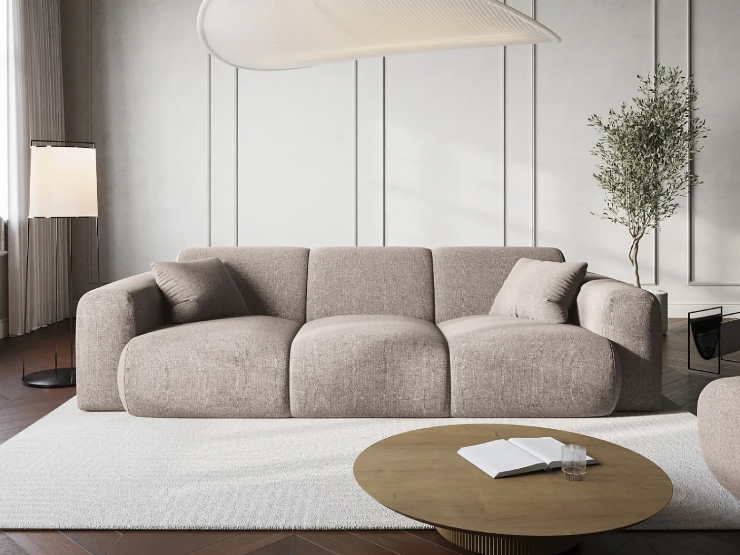 Sofá|Cosmopolitan Design - Sofá "Nolio" 3 lugares em tecido chenille - 235x95x72cm Bege