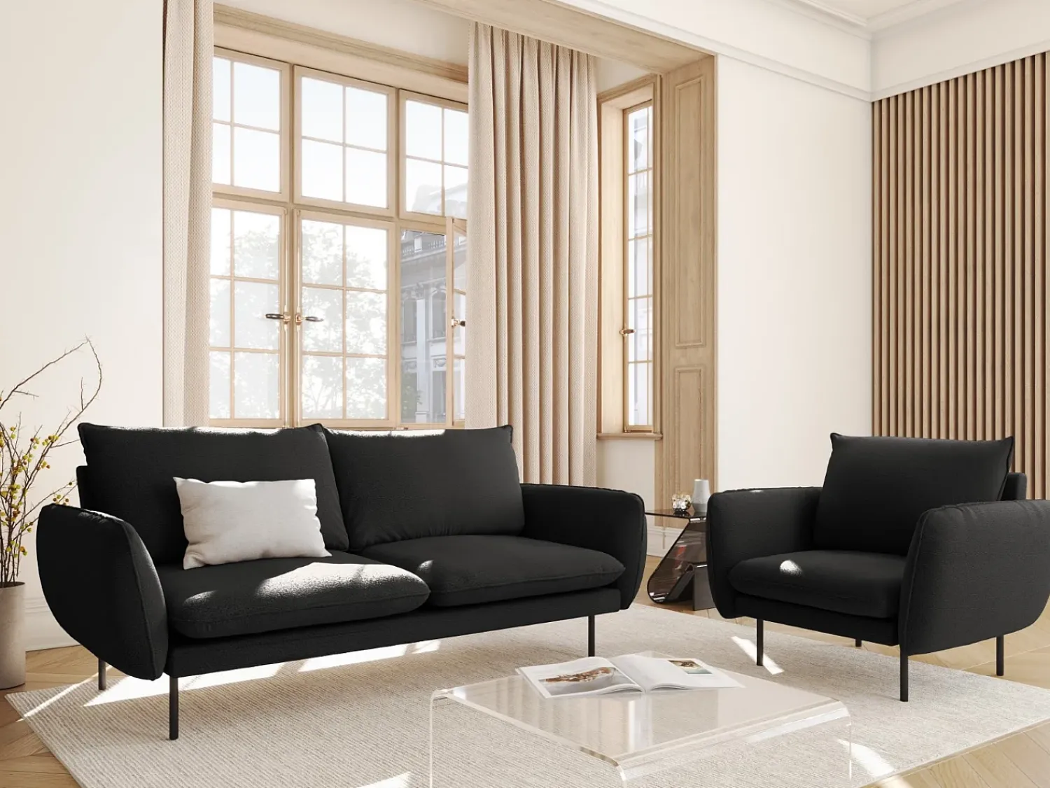 Cosmopolitan Design - Sofá "Vienna" 2 lugares em tecido bouclé - 160x92x95cm^ Sofá