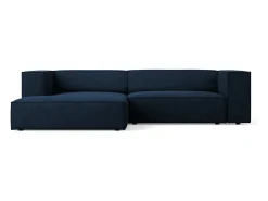 Discount Cosmopolitan Design - Sofá de canto esquerdo "Arendal" 3 lugares em tecido chenille com efeito canelado azul real - 224x166x70cm Azul escuro