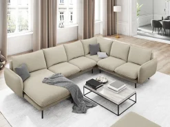 Sofá|Cosmopolitan Design - Sofá de canto direito panorâmico "Vienna" 7 lugares em tecido estrutural - 330x235x95cm Bege