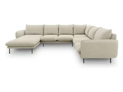 Sofá|Cosmopolitan Design - Sofá de canto direito panorâmico "Vienna" 7 lugares em tecido estrutural - 330x235x95cm Bege