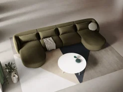 Sofá|Cosmopolitan Design - Sofá panorâmico "Tulum" 5 lugares em veludo - 330x156x70cm Verde