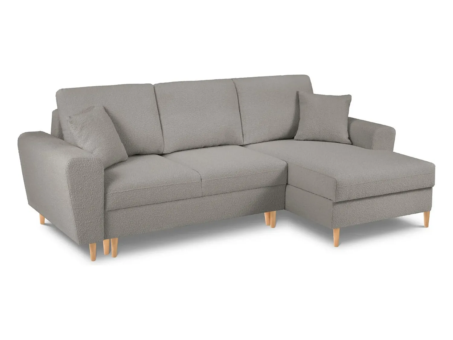 Cosmopolitan Design - Sofá convertível de canto direito com caixa de arrumação "Kyoto" 4 lugares em tecido bouclé cinza - 241x145x88cm^ Sofá