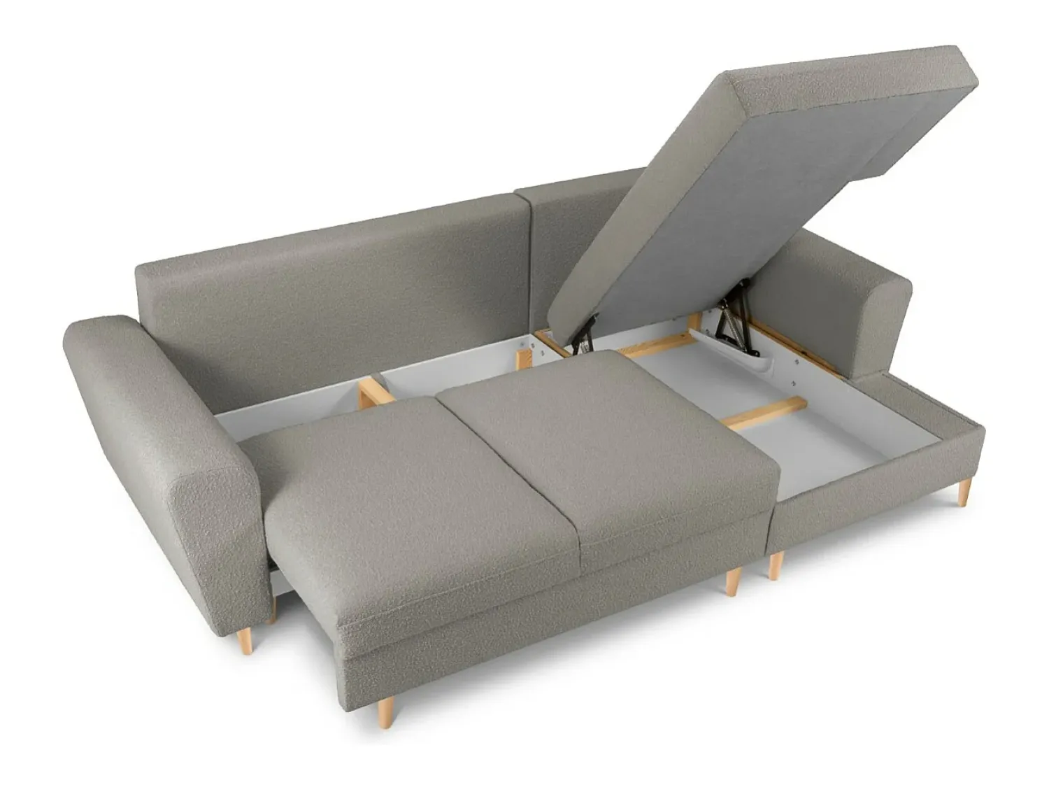 Cosmopolitan Design - Sofá convertível de canto direito com caixa de arrumação "Kyoto" 4 lugares em tecido bouclé cinza - 241x145x88cm^ Sofá