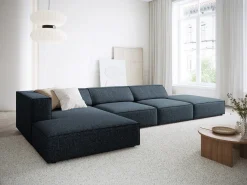 Sofá*Cosmopolitan Design - Sofá de canto esquerdo "Arendal" 5 lugares em tecido chenille azul real - 341x166x70cm Azul escuro