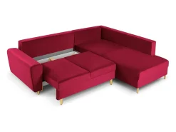 Sofá*Cosmopolitan Design - Sofá convertível de canto direito com caixa de arrumação "Kyoto" 5 lugares em veludo - 243x194x88cm Vermelho