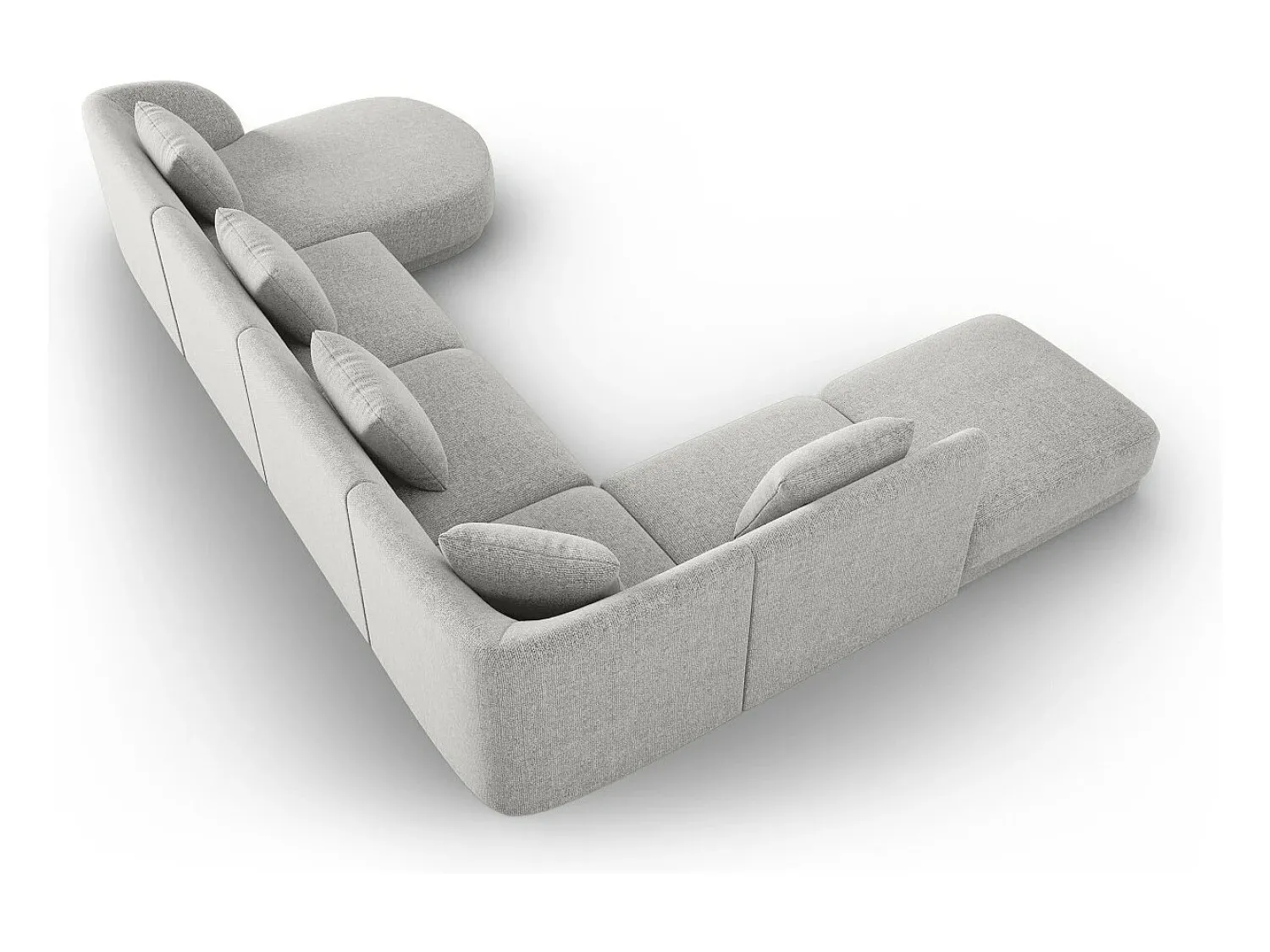 Cosmopolitan Design - Sofá de canto panorâmico à esquerda "Tulum" 6 lugares em tecido chenille cinza claro - 330x255x70cm^ Sofá