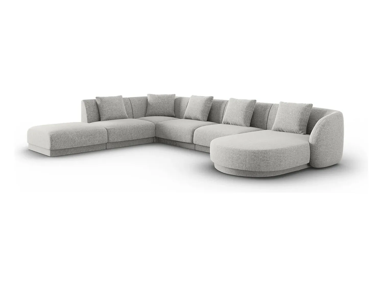 Cosmopolitan Design - Sofá de canto panorâmico à esquerda "Tulum" 6 lugares em tecido chenille cinza claro - 330x255x70cm^ Sofá