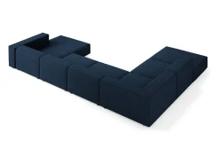 Hot Cosmopolitan Design - Sofá de canto panorâmico à esquerda "Arendal" 7 lugares em tecido chenille com efeito canelado azul real - 364x262x70cm Azul escuro