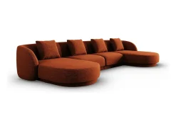 Sofá|Cosmopolitan Design - Sofá panorâmico "Tulum" 5 lugares em tecido chenille - 330x156x70cm Terracota