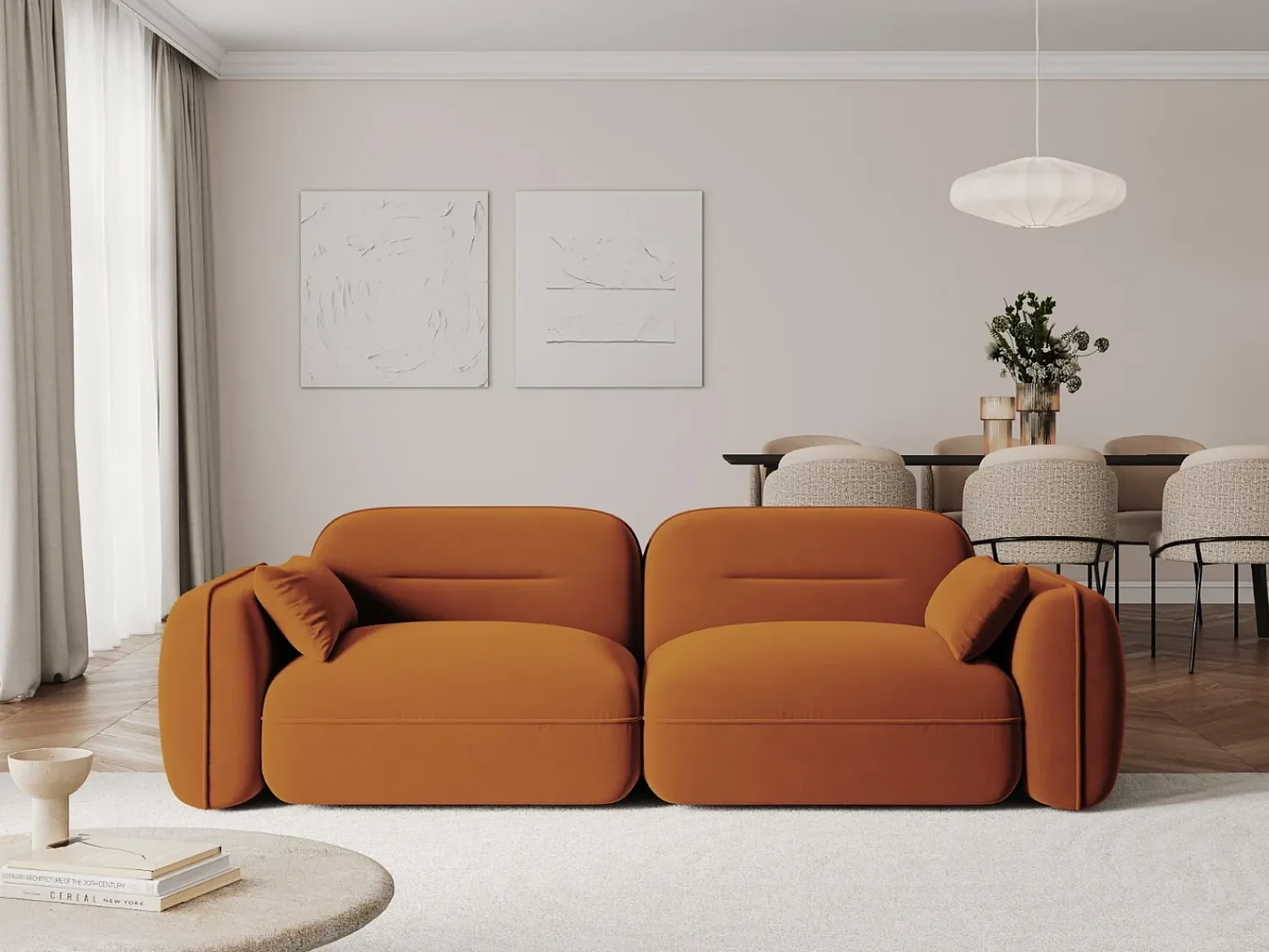 Hot Cosmopolitan Design - Sofá modular "Sydney" 3 lugares em veludo - 230x90x70cm Terracota