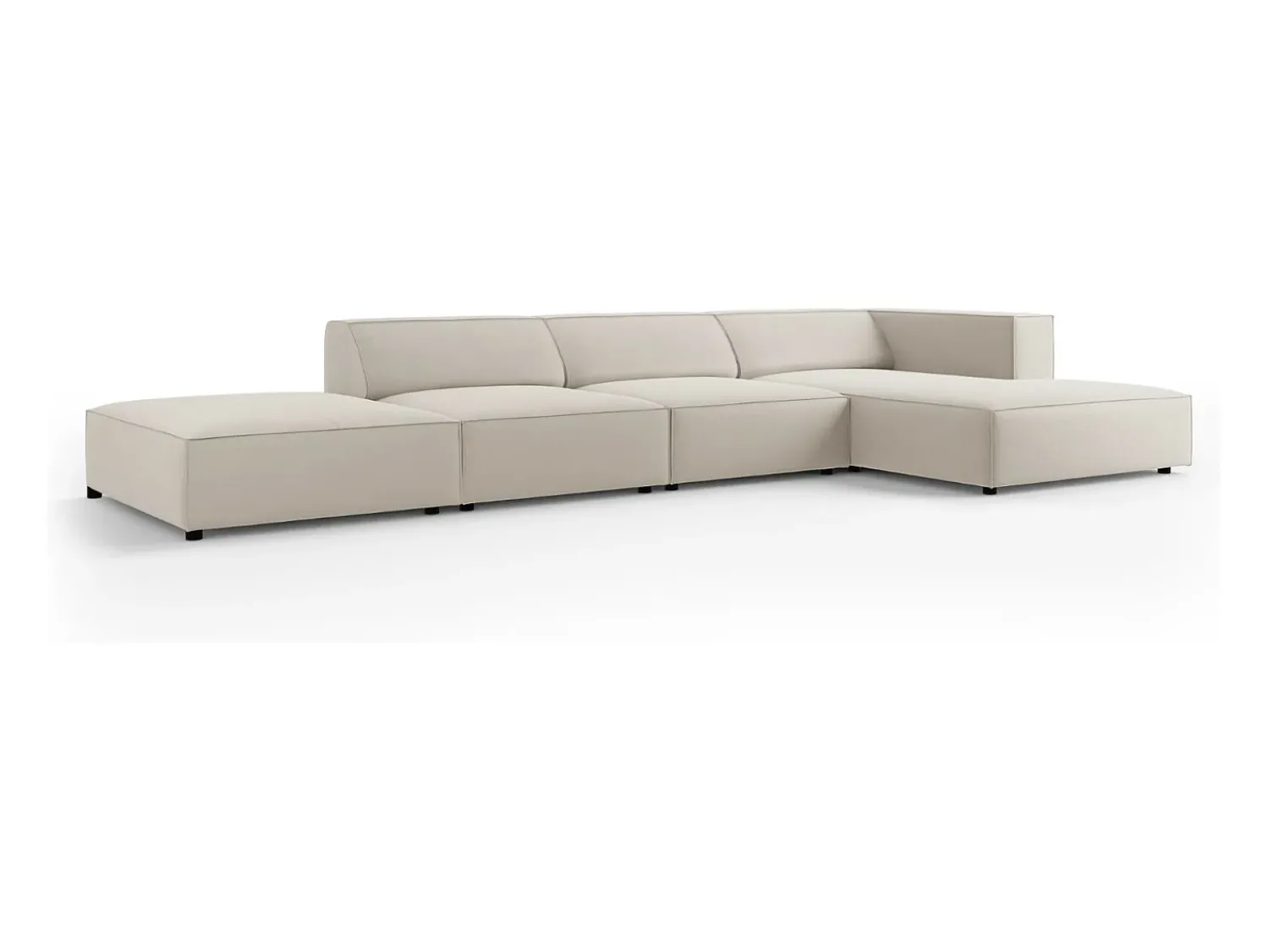 Sofá|Cosmopolitan Design - Sofá de canto direito "Arendal" 5 lugares em veludo cru - 341x166x70cm Branco sujo