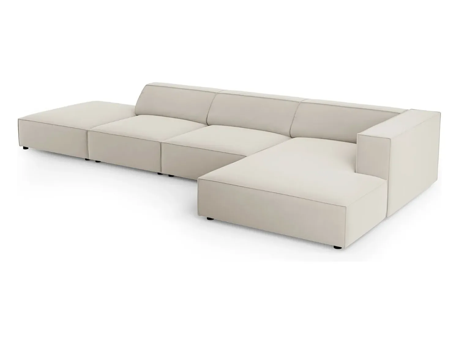 Sofá|Cosmopolitan Design - Sofá de canto direito "Arendal" 5 lugares em veludo cru - 341x166x70cm Branco sujo