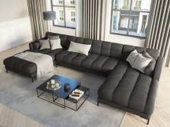 Sofá*Cosmopolitan Design - Sofá panorâmico "Bali" 7 lugares em veludo cinza escuro - 383x185x75cm Cinza antracite