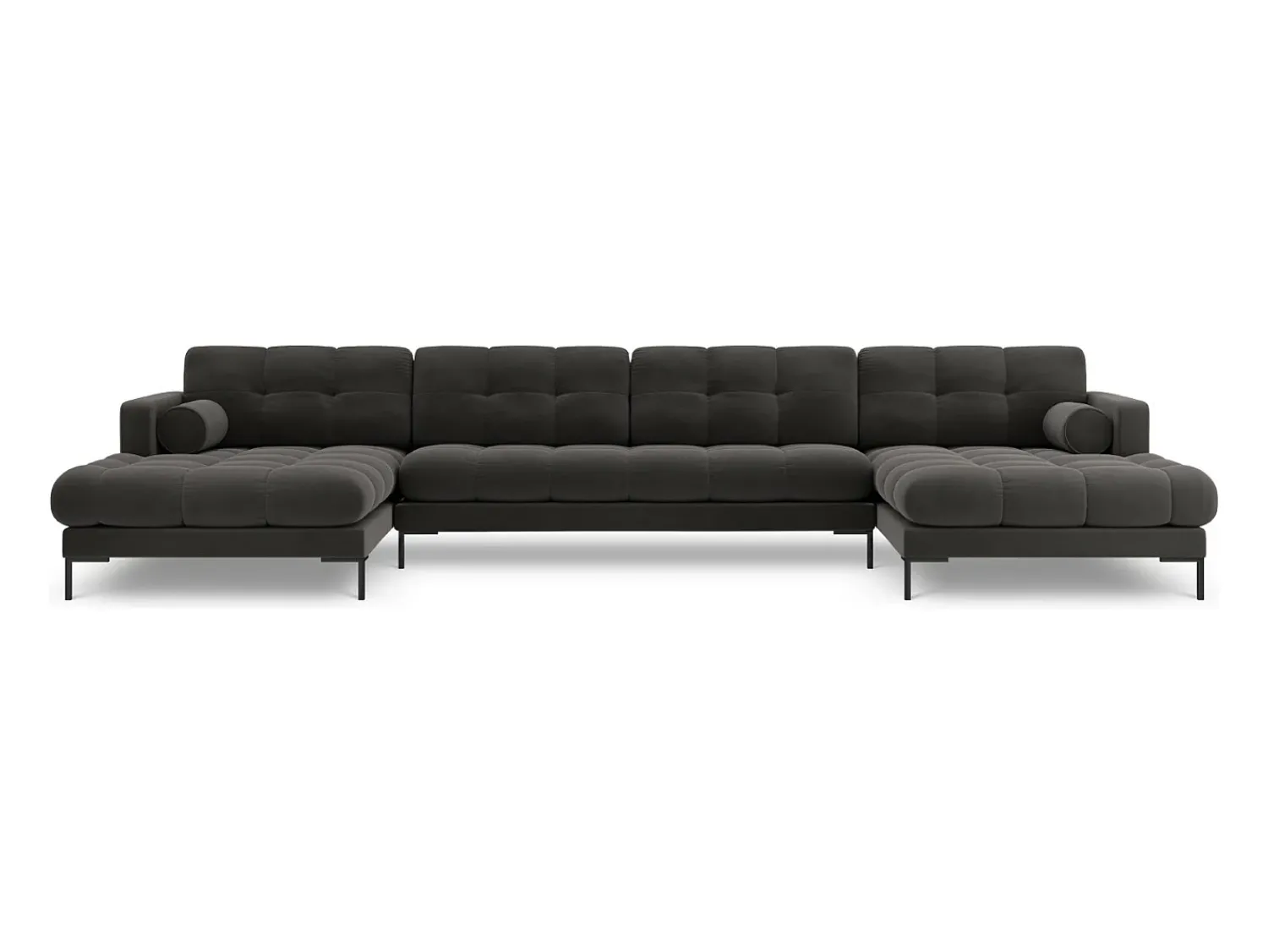 Sofá*Cosmopolitan Design - Sofá panorâmico "Bali" 7 lugares em veludo cinza escuro - 383x185x75cm Cinza antracite