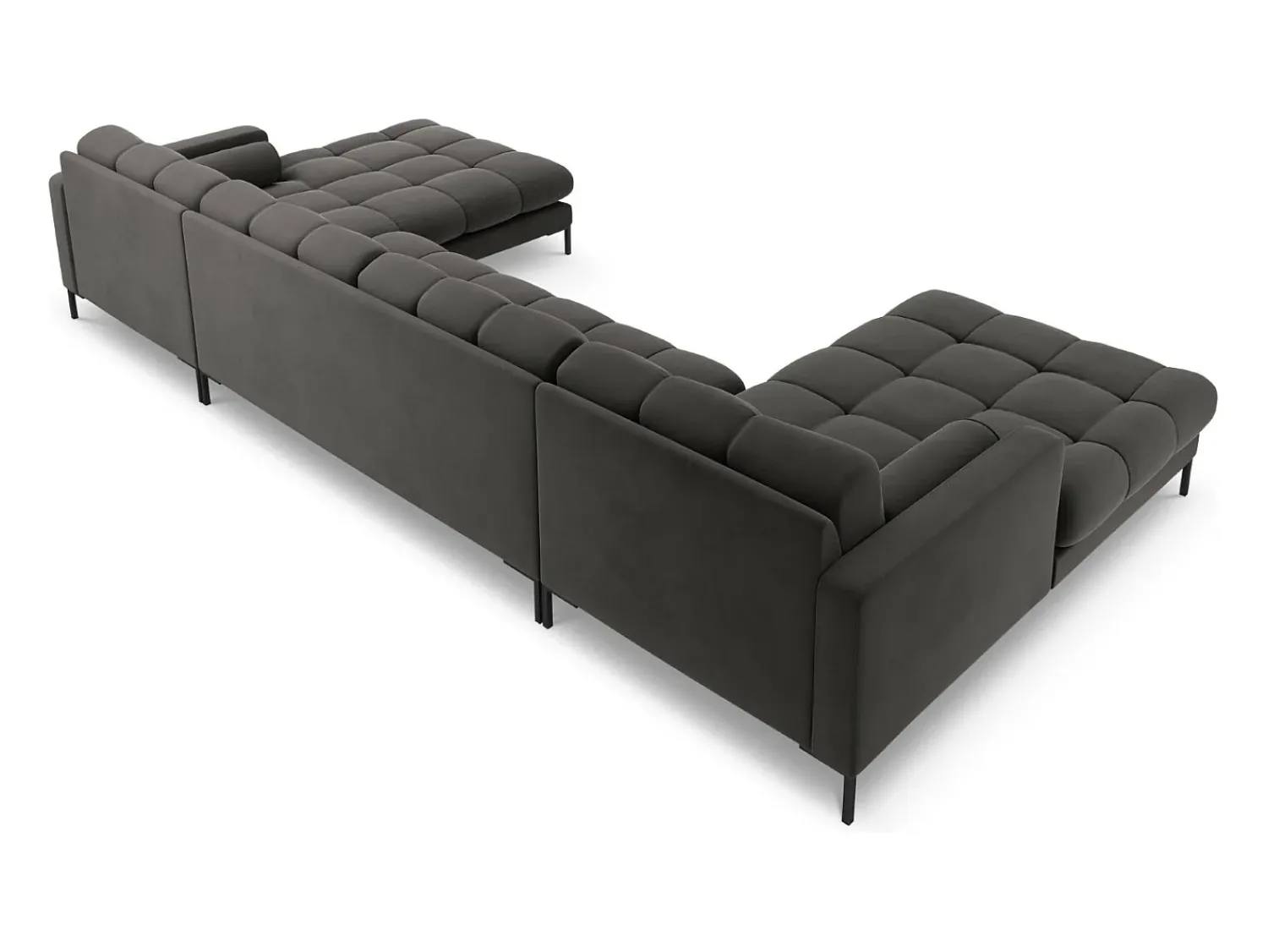 Sofá*Cosmopolitan Design - Sofá panorâmico "Bali" 7 lugares em veludo cinza escuro - 383x185x75cm Cinza antracite