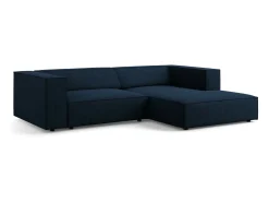 Cosmopolitan Design - Sofá de canto direito "Arendal" 3 lugares em tecido chenille com efeito canelado azul real - 224x166x70cm^ Sofá