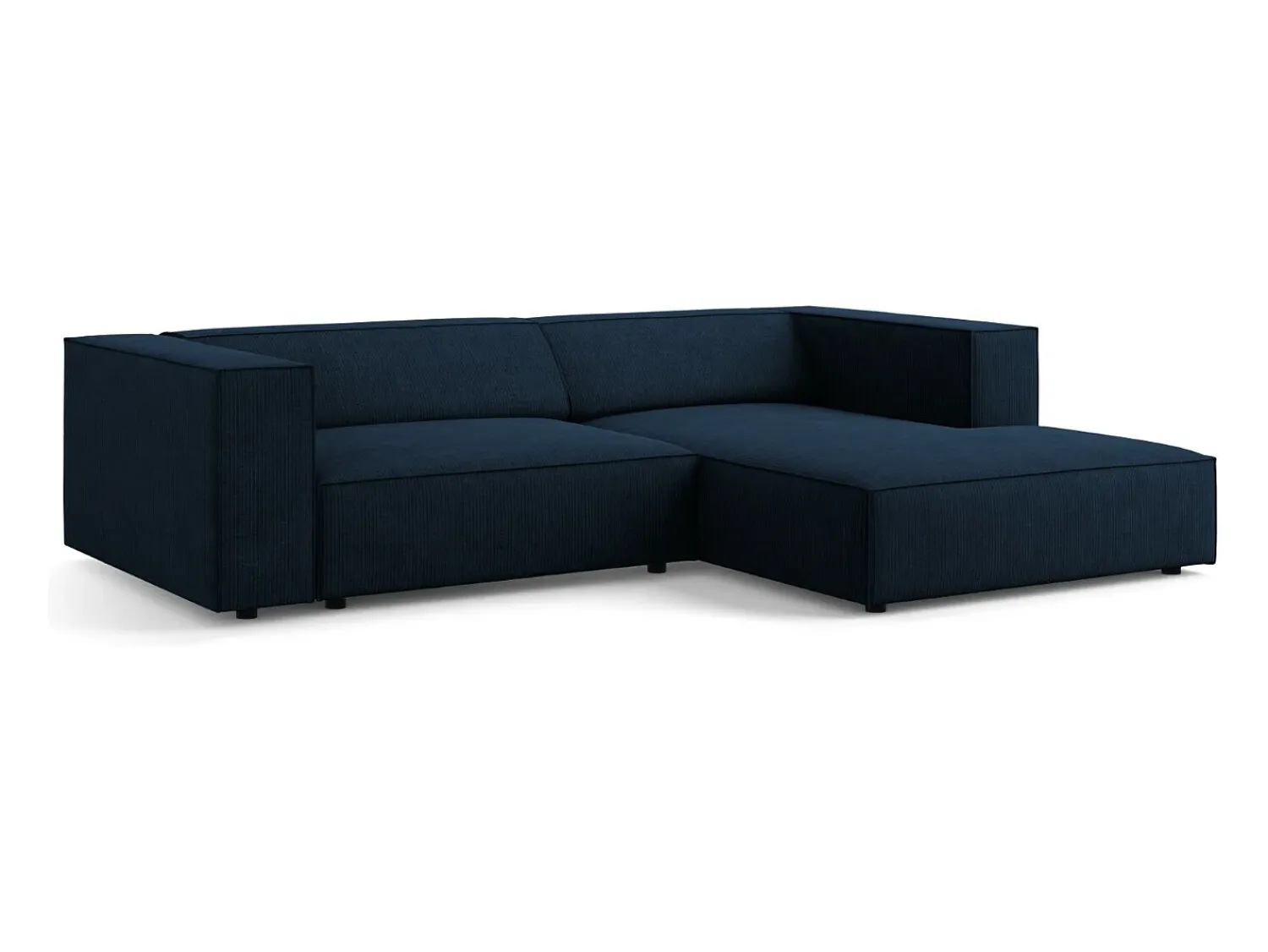 Cosmopolitan Design - Sofá de canto direito "Arendal" 3 lugares em tecido chenille com efeito canelado azul real - 224x166x70cm^ Sofá