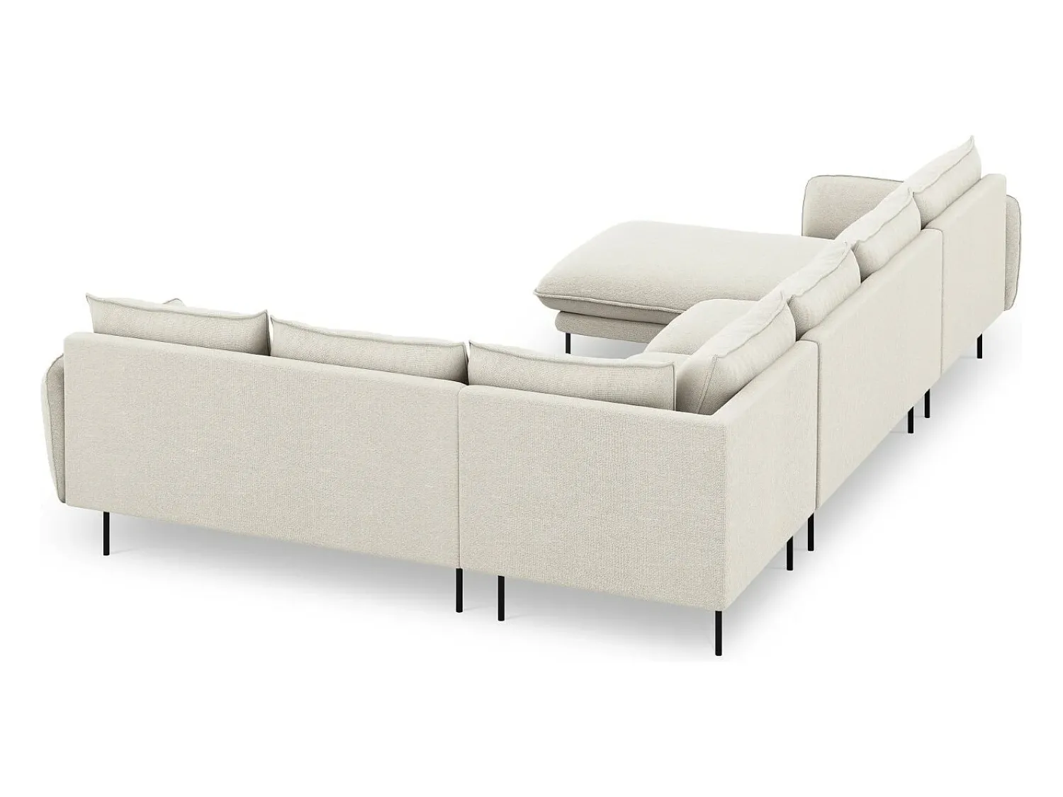Sofá*Cosmopolitan Design - Sofá de canto direito panorâmico "Vienna" 7 lugares em tecido estrutural claro - 330x235x95cm Bege