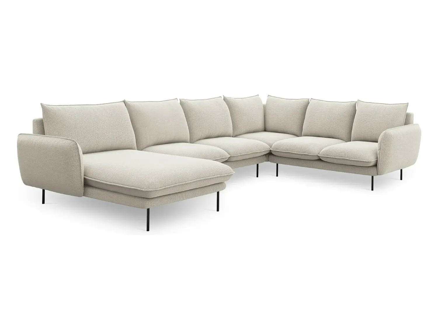 Sofá*Cosmopolitan Design - Sofá de canto direito panorâmico "Vienna" 7 lugares em tecido estrutural claro - 330x235x95cm Bege