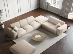 Sofá*Cosmopolitan Design - Sofá de canto direito "Nolio" 4 lugares em tecido chenille claro - 315x250x72cm Bege