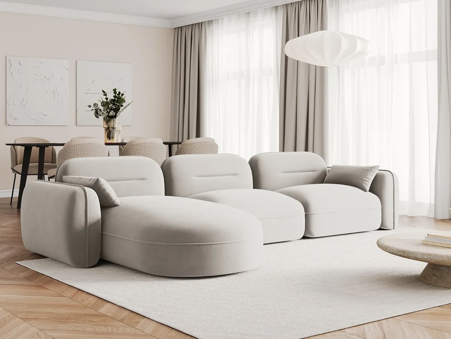 Sofá*Cosmopolitan Design - Sofá modular de canto esquerdo "Sydney" 4 lugares em veludo claro - 320x165x70cm Bege