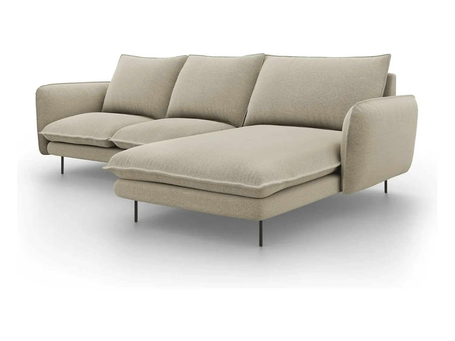Sofá|Cosmopolitan Design - Sofá de canto direito "Vienna" 5 lugares em tecido estrutural - 255x170x95cm Bege