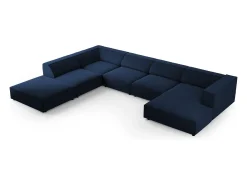Cosmopolitan Design - Sofá de canto panorâmico à esquerda "Arendal" 7 lugares em veludo azul real - 364x262x70cm^ Sofá