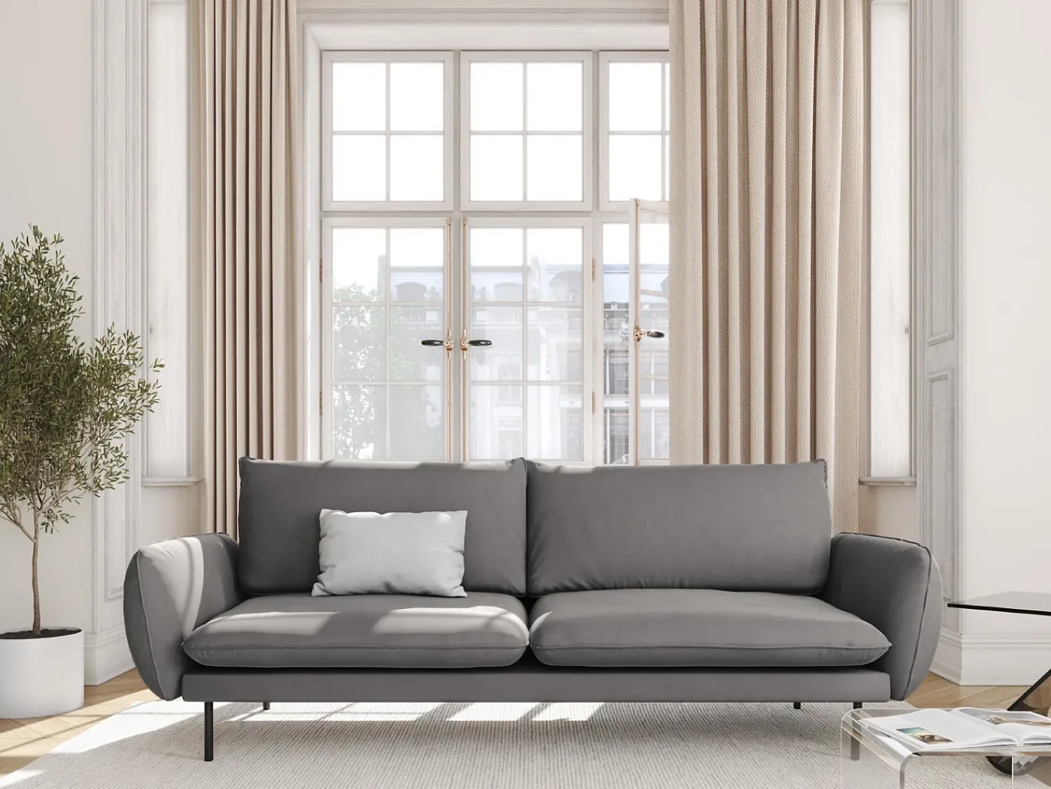 Outlet Cosmopolitan Design - Sofá "Vienna" 4 lugares em veludo cinza claro - 230x92x95cm Cinzento claro
