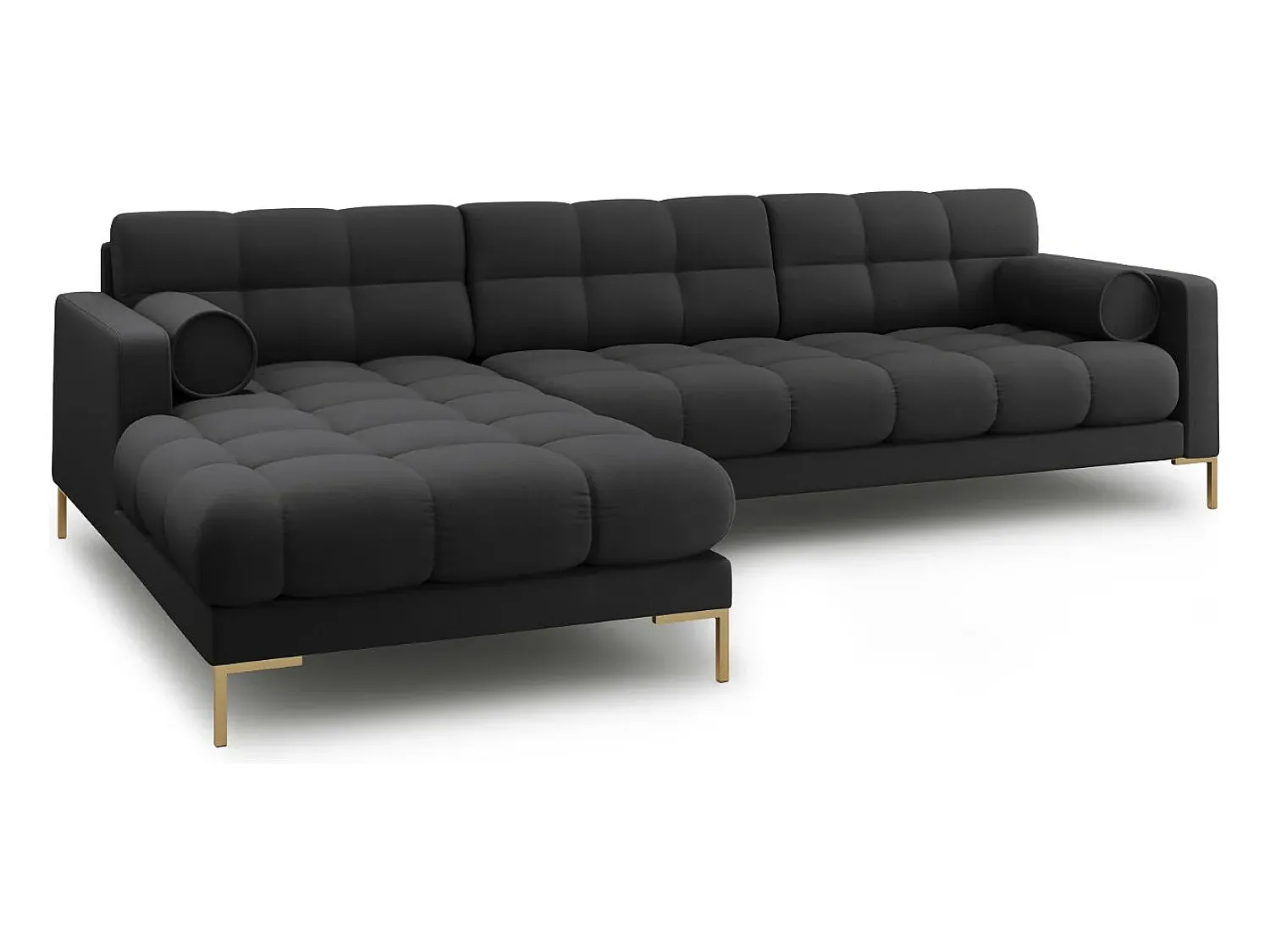 Cosmopolitan Design - Sofá de canto esquerdo "Bali" 5 lugares em tecido estrutural cinza escuro - 293x185x75cm^ Sofá