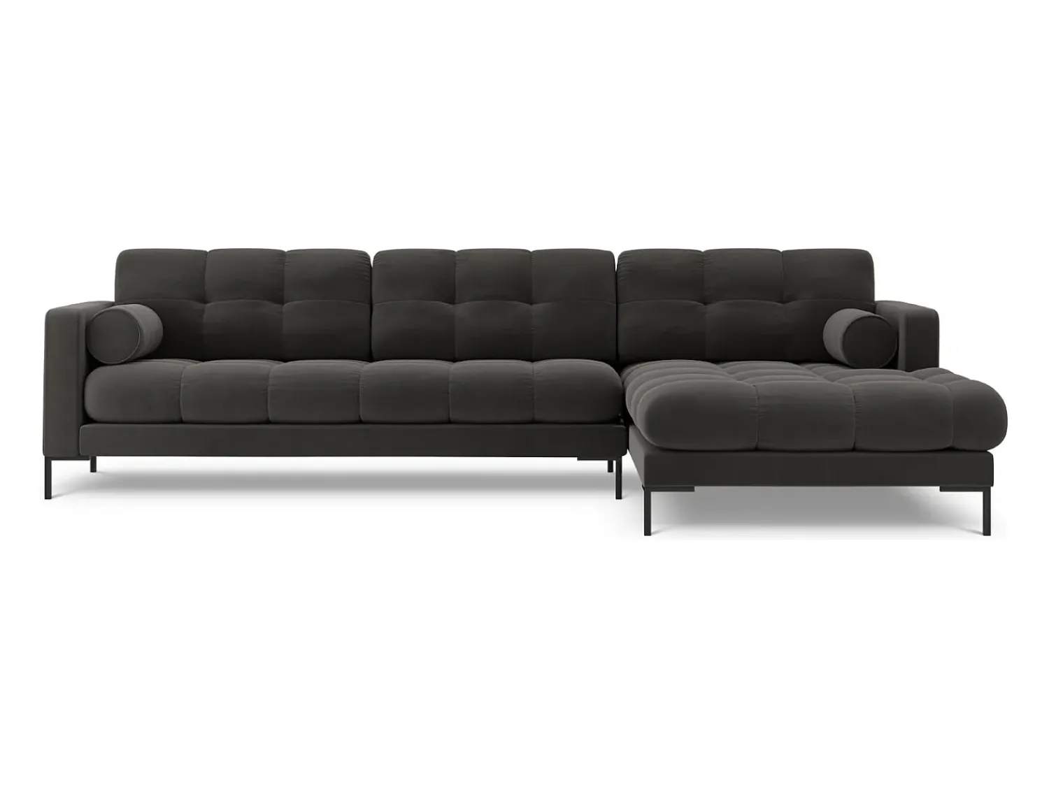 New Cosmopolitan Design - Sofá de canto direito "Bali" 5 lugares em veludo cinza escuro - 293x185x75cm Cinza antracite