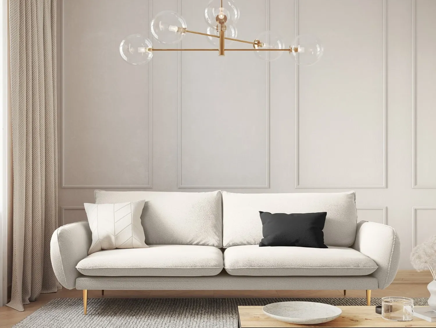 Sofá|Cosmopolitan Design - Sofá "Vienna" 4 lugares em tecido bouclé - 230x92x95cm Bege