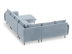 New Cosmopolitan Design - Sofá de canto panorâmico à esquerda "Vienna" 7 lugares em veludo - 330x235x95cm Azul claro