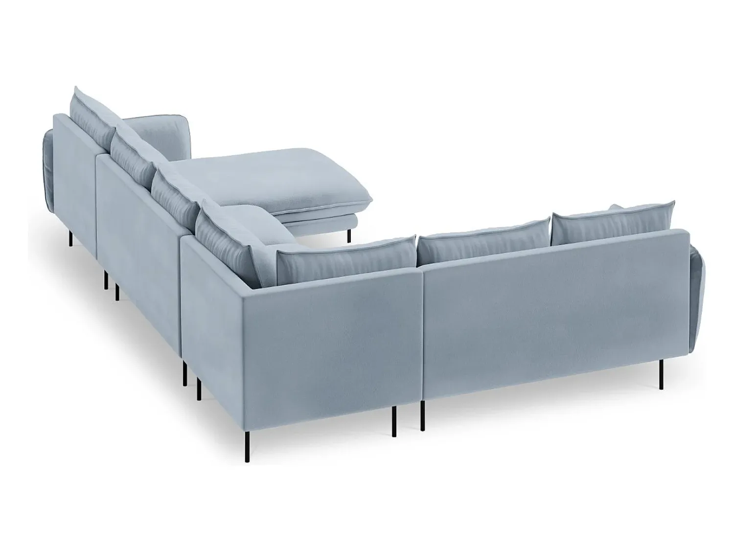 New Cosmopolitan Design - Sofá de canto panorâmico à esquerda "Vienna" 7 lugares em veludo - 330x235x95cm Azul claro