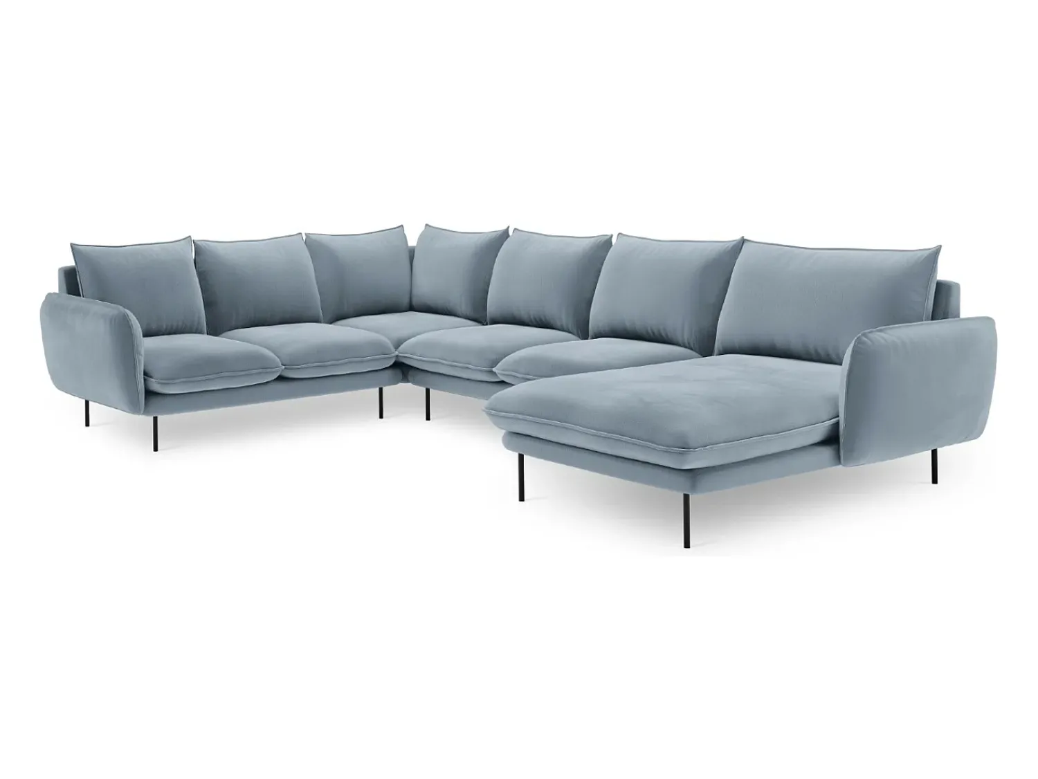 New Cosmopolitan Design - Sofá de canto panorâmico à esquerda "Vienna" 7 lugares em veludo - 330x235x95cm Azul claro
