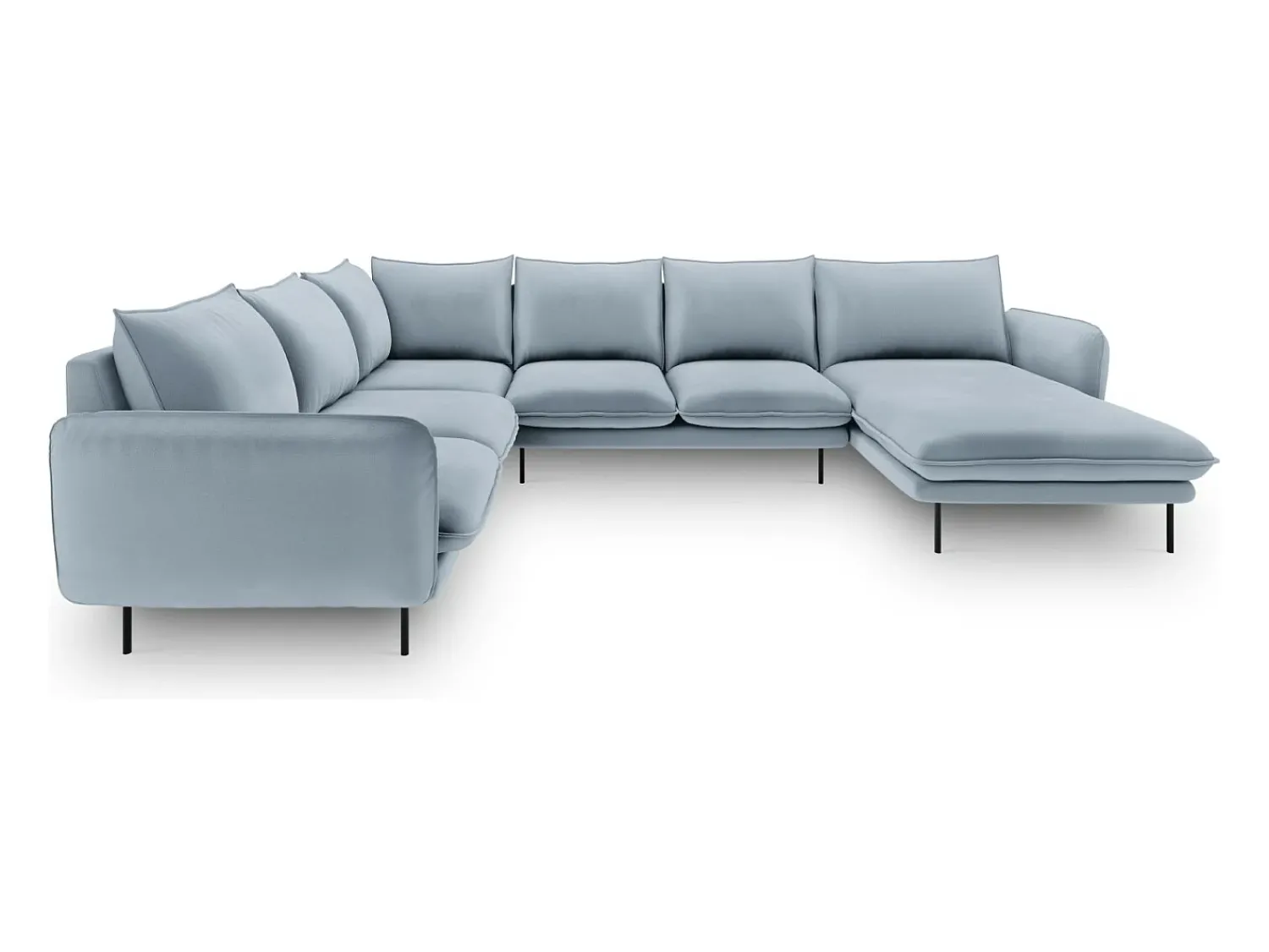 New Cosmopolitan Design - Sofá de canto panorâmico à esquerda "Vienna" 7 lugares em veludo - 330x235x95cm Azul claro