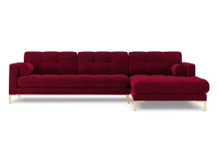 Outlet Cosmopolitan Design - Sofá de canto direito "Bali" 5 lugares em veludo - 293x185x75cm Vermelho