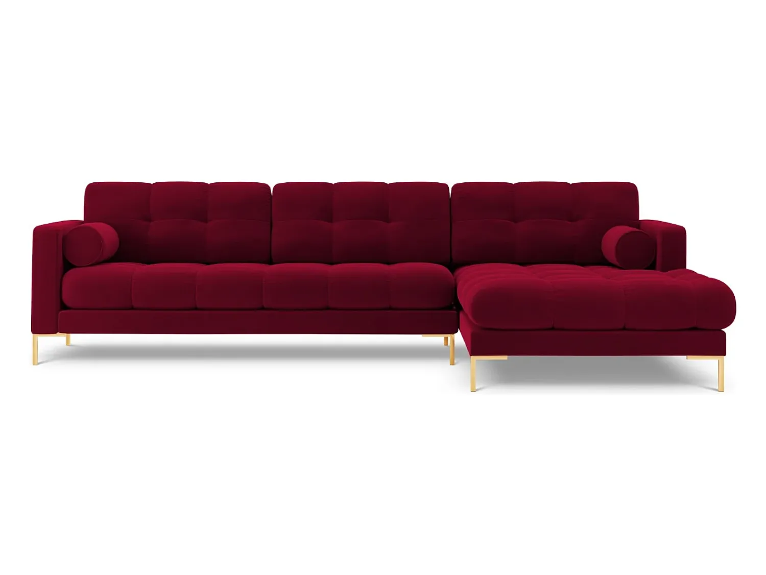 Outlet Cosmopolitan Design - Sofá de canto direito "Bali" 5 lugares em veludo - 293x185x75cm Vermelho