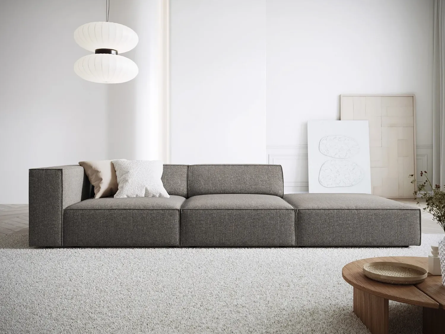 Sofá|Cosmopolitan Design - Sofá direito "Arendal" 4 lugares em tecido chenille cinza - 262x102x70cm Cinzento